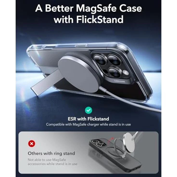 ESR iPhone 16 Pro Hülle mit Ständer, MagSafe-kompatibel, Militärnorm Schutz, stoßfest, klar – Bild 3