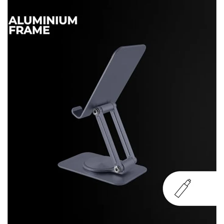 Mars Gaming MA-RSS, Klappbarer Smartphone-Ständer, 360° Rotation, 180° Höhen- und Winkeleinstellung, Aluminium, Anti-Rutsch, Dunkelgrau – Bild 5