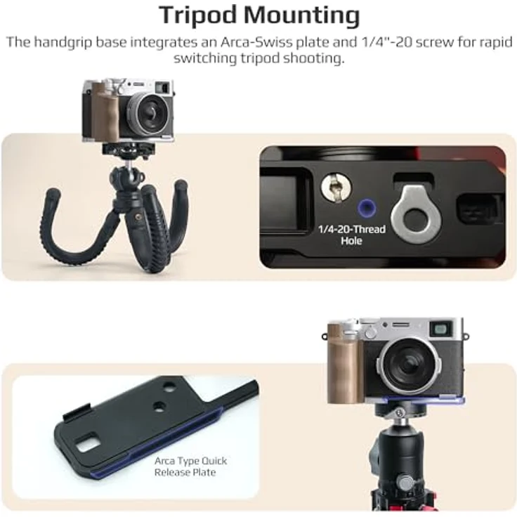 Freewell Fuji X100VI L Bracket Premium Grip, ergonomischer Batteriegriff mit Holzstruktur, Silber – Bild 4