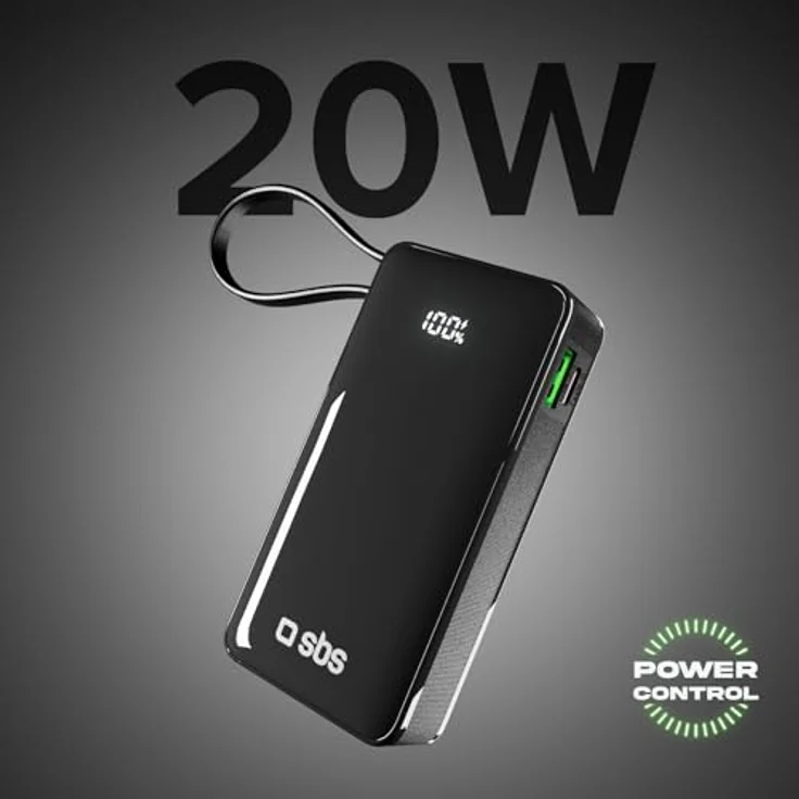 SBS PowerBank 10K Fast LCD, 10.000 mAh, Power Delivery, 22,5 W Schnellladung, USB-C, USB-A, LCD-Display, für iPhone und Samsung – Bild 3