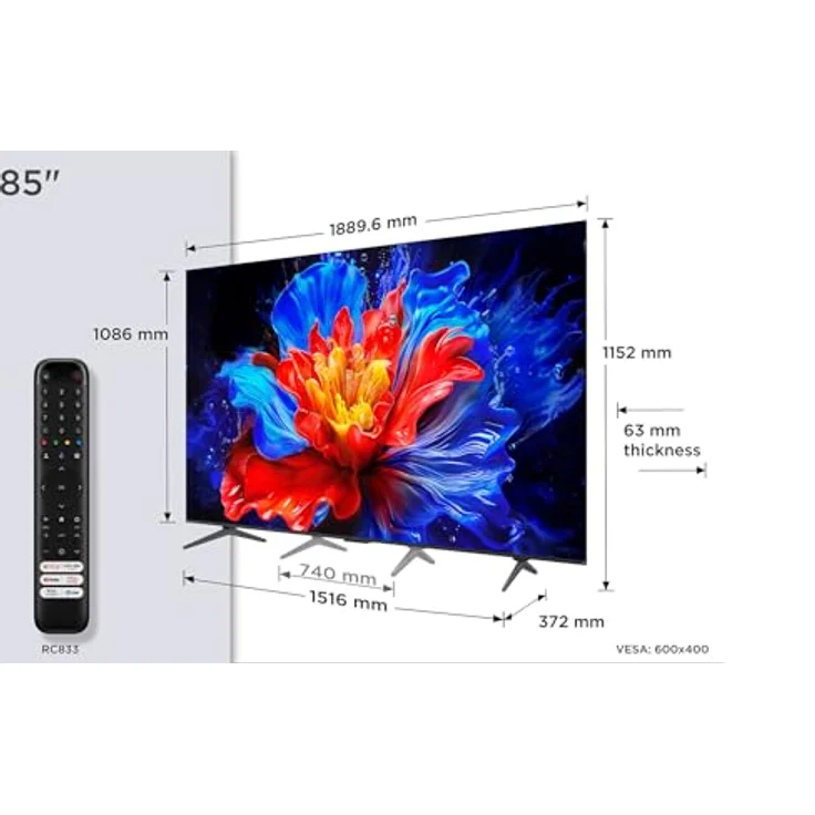 TCL 85P8K 85 Zoll QLED 4K HDR UHD Fernseher, Smart Google TV mit Dolby Vision & Atmos, 144Hz Motion Clarity Pro, FreeSync, Onkyo 2.1 Sound, Sprachsteuerung, kompatibel mit Google Assistant und Google Cast – Bild 2