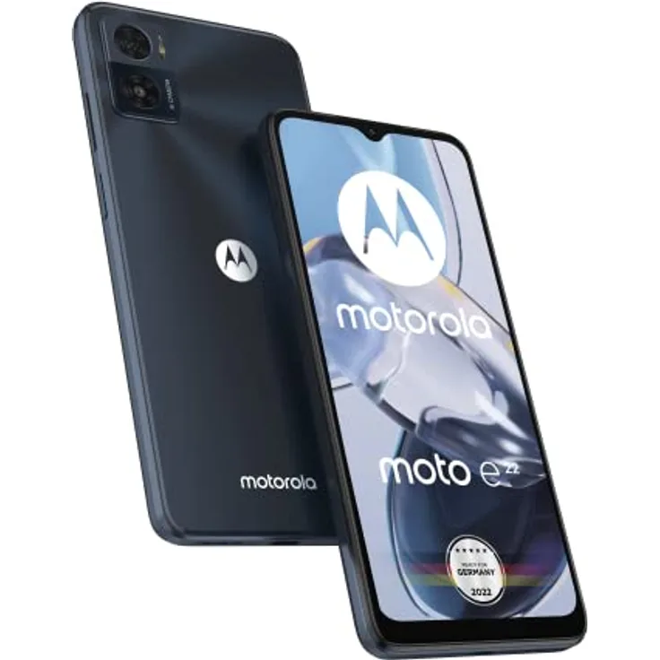 Motorola Moto e22 Smartphone (6,5"-HD+-Display, 16-MP-Kamera, 3/32 GB, 4020 mAh, Android 12), Astro Black + KFZ-Adapter 