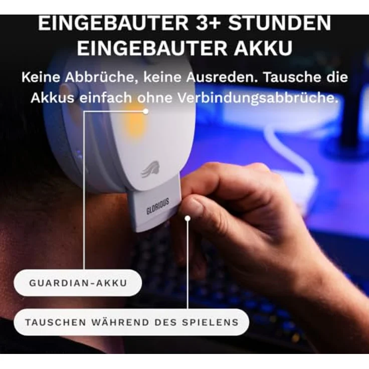 Glorious GHS Wireless InfinitePlay, Kabelloses Gaming-Headset mit dualem Audio und geräuschunterdrückendem Mikrofon, Weiß – Bild 4