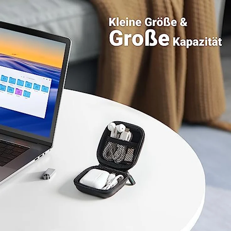 UGREEN Kopfhörer Tasche Case stoßfeste Schutztasche - Hardcase für In Ear Ohrhörer - kompatibel mit Airpods, Earpods, MP3 Player - Schwarz – Bild 2