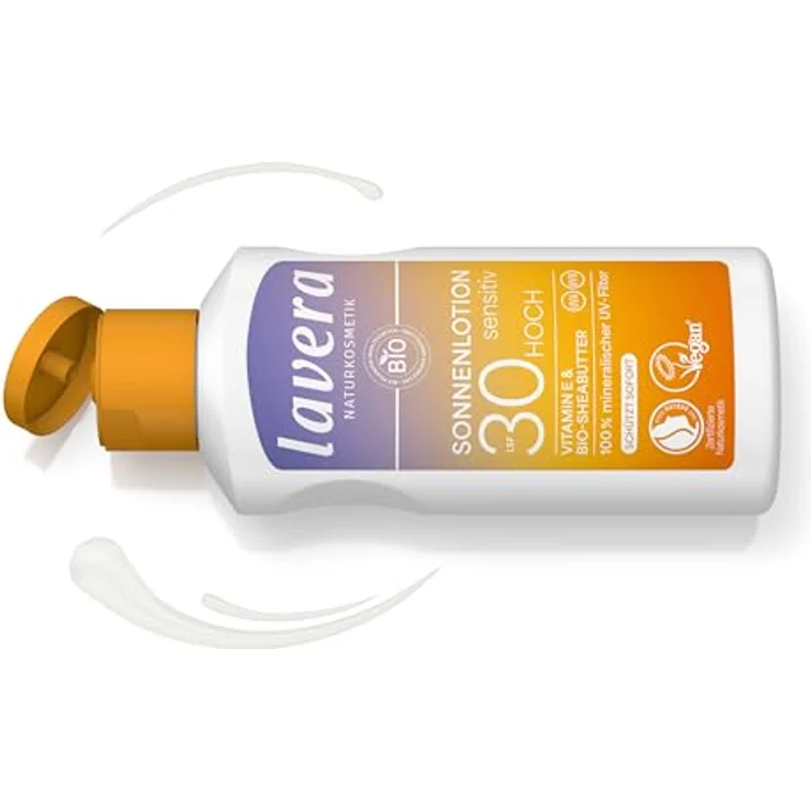 lavera Sonnenlotion Sensitiv LSF 30, Sonnencreme ohne chemische UV-Filter für sensible Haut, vegan, wasserfest, 100 ml – Bild 2