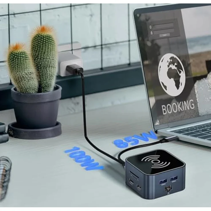 Wozinsky WHBC09Y8S USB-C Hub 12 in 1, multifunktional mit kabelloser Ladefunktion und 4K HDMI, Aluminium - Grau – Bild 5