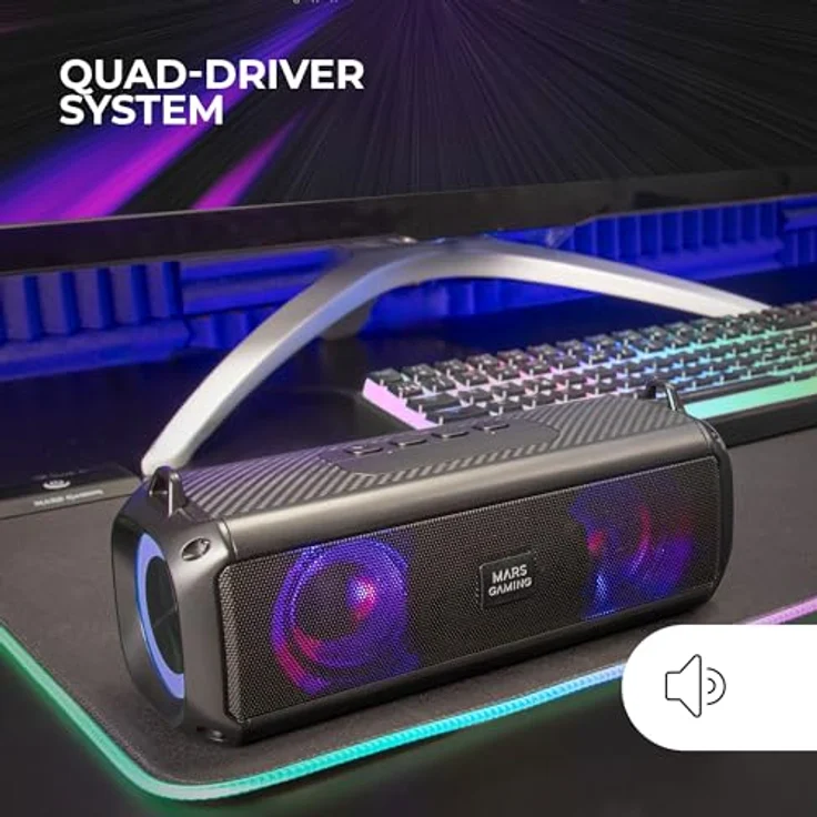 Mars Gaming MSB-XT, Bluetooth Lautsprecher und Soundbar mit 20 W Leistung, tragbar, RGB-Beleuchtung, bis zu 8 h Akkulaufzeit, Schwarz – Bild 2