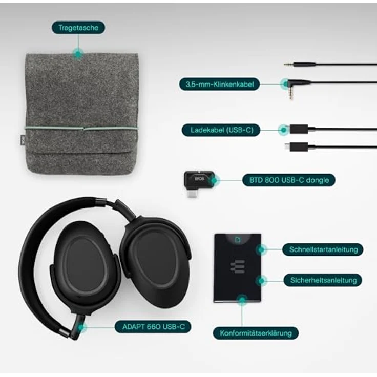 EPOS Adapt 660, USB-C Kabelloses Bluetooth Headset mit hybrider ANC, UC-Zertifiziert, 30 Std. Akku, Dual-Geräte-Verbindung, Komfortables Over-Ear Design, Schwarz – Bild 5