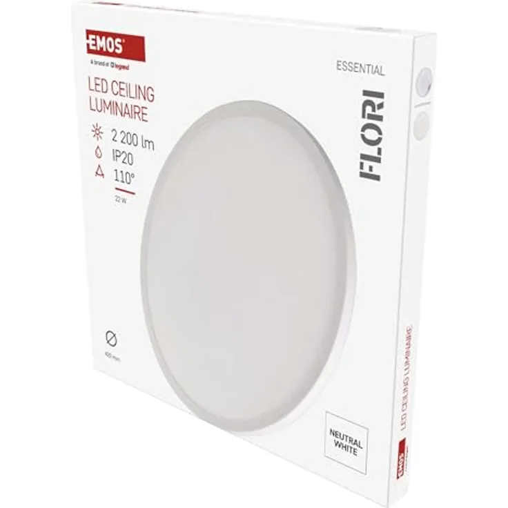 EMOS LED-Wand-/Deckenleuchte FLORI, rund - neutralweiß 4000 K - 2200 lm - 22 W - 25 000 Std. - Abstrahlwinkel 110° - für Innenbereich - Ø 42 cm - weiß
