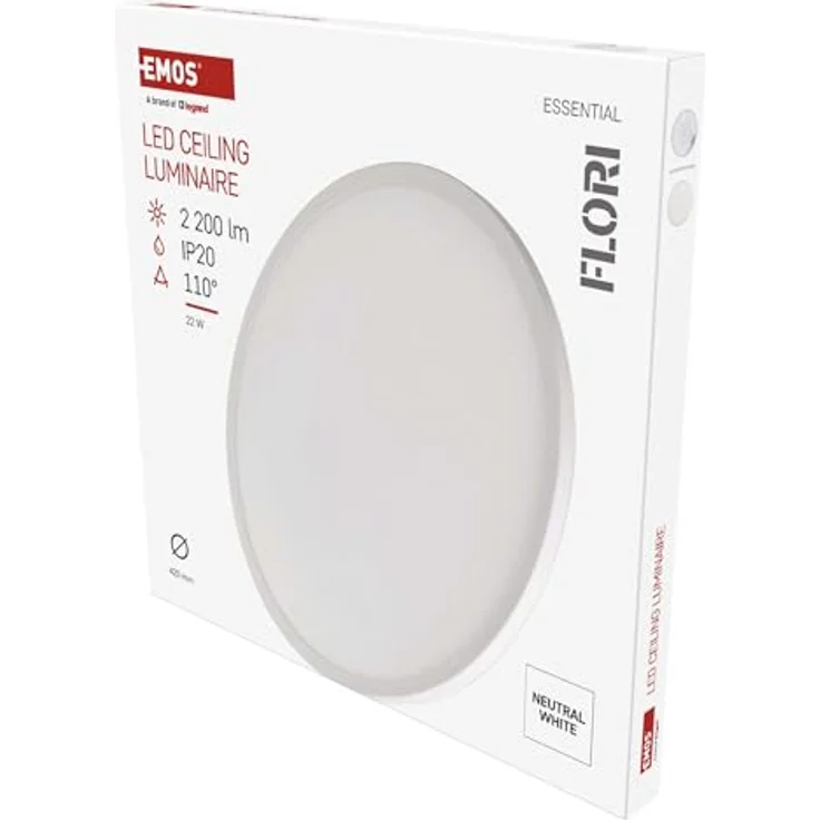 EMOS LED-Wand-/Deckenleuchte FLORI, rund - neutralweiß 4000 K - 2200 lm - 22 W - 25 000 Std. - Abstrahlwinkel 110° - für Innenbereich - Ø 42 cm - weiß – Bild 1