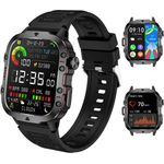 LQWELL Smartwatch für Damen Herren mit Bluetooth-Anrufen (5 cm/1.96 Zoll Full-Touch) 3ATM wasserdicht, Fitnessuhr Schwarz - mit Herzfrequenzmesser, Schlafmonitor, Schrittzähler, Sportuhr, für iOS und Android