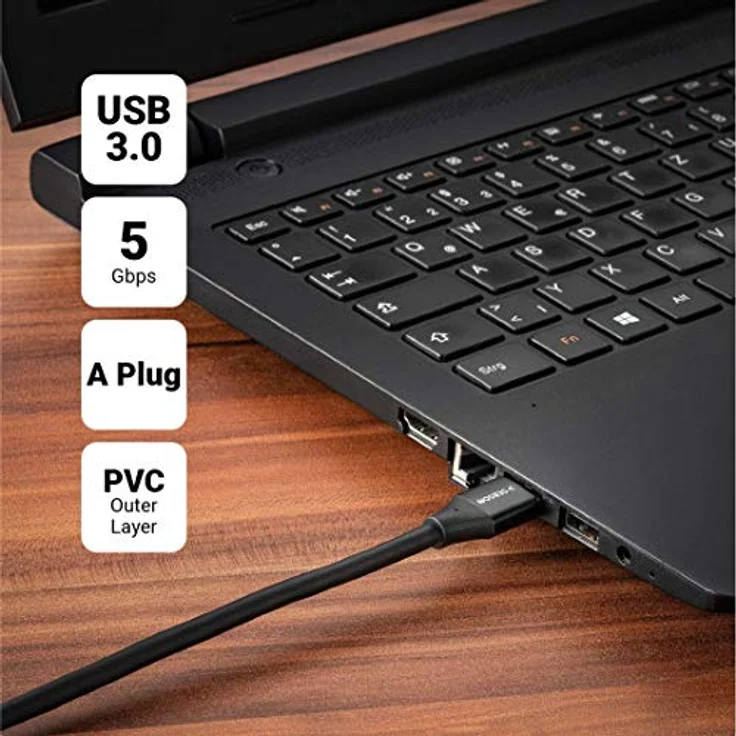 SEBSON USB Verlängerung 2m, A Stecker auf A Buchse, USB 3.0 Datenkabel mit 5 Gbit/s, schwarz – Bild 5