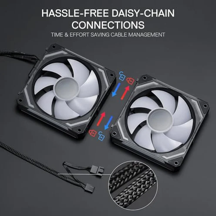 Redragon GCF012, 120 mm Gehäuselüfter mit Daisy-Chain-Anschluss, 5 V 3-polige ARGB-Beleuchtung, 4-poliger PWM-Lüfter, 3er-Pack für PC-Kühlung – Bild 3