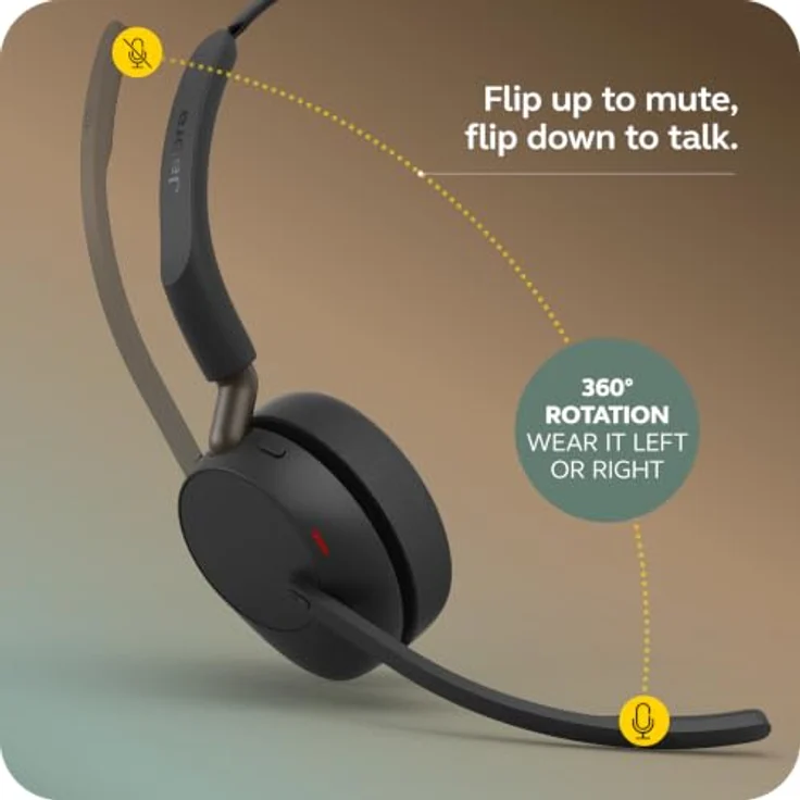 Jabra Evolve3 65 Stereo, LINK 390a, UC, On Ear Bluetooth® Headset mit adaptiver Geräuschunterdrückung, Schwarz – Bild 7
