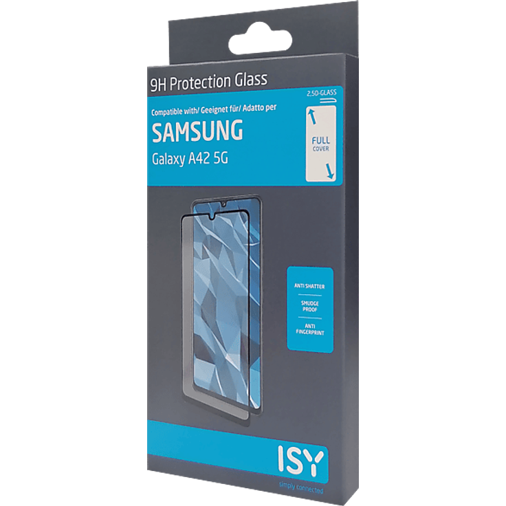 ISY IPG 5110-2.5D-1 Displayschutz für Samsung Galaxy A42 5G, gehärtetes Glas mit anti-fingerprint und anti-kratzer Eigenschaften, transparent und schwarz