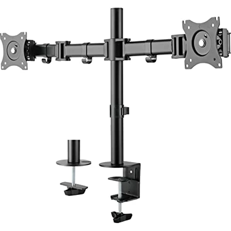 DELTACO Monitor Schreibtischhalterung, bewegliche Monitor-Halterung für Zwei Monitore von 13 bis 27 Zoll Flach & Curved, Monitore bis max. 8 kg pro Monitor VESA Norm 75x75mm bis 100x100mm, schwarz – Bild 2