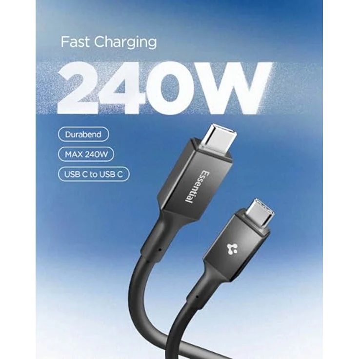 Spigen Essential USB C Kabel 240W PD Schnellladekabel [1,2m] USB-C auf USB-C mit E-Marker Chip, 40Gbps für iPhone 17/16 Pro Max Air, Google Pixel 10, MacBook Pro/Air - Schwarz – Bild 2