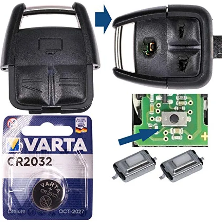 mt-key Auto Schlüssel Gehäuse für Opel VECTRA C SIGNUM, 3 Tasten plus 2x Taster, inklusive VARTA CR2032 Knopfzelle (3 V)