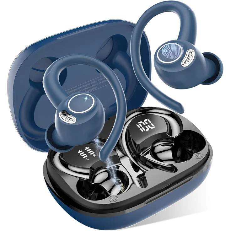 Jesebang Bluetooth 5.3 Sport Kopfhörer mit Ohrbügel, 40H Spielzeit, HD Mikrofon, Dual LED Display, IP7 Wasserschutz, Komfort In-Ear Headset