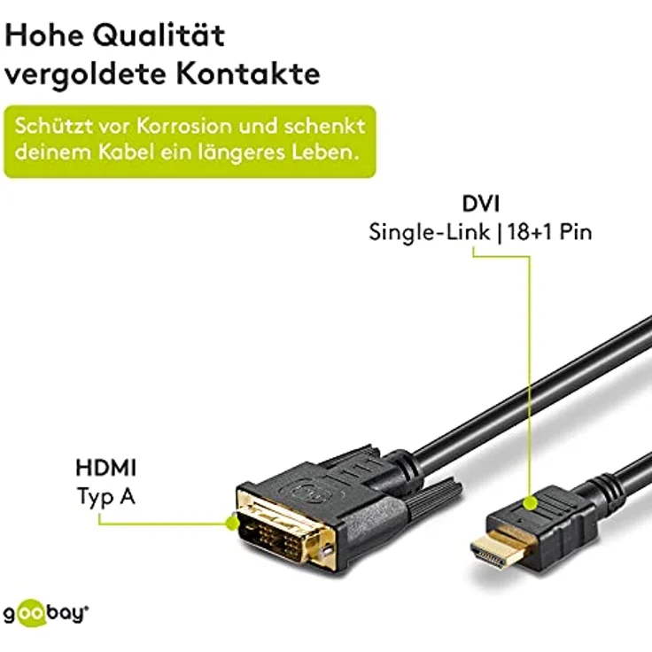 Goobay 51579 DVI-D-HDMI Kabel, Vergoldet, DVI-D-Stecker Single-Link (18+1 pin) > HDMI-Stecker (Typ A) – Bild 4