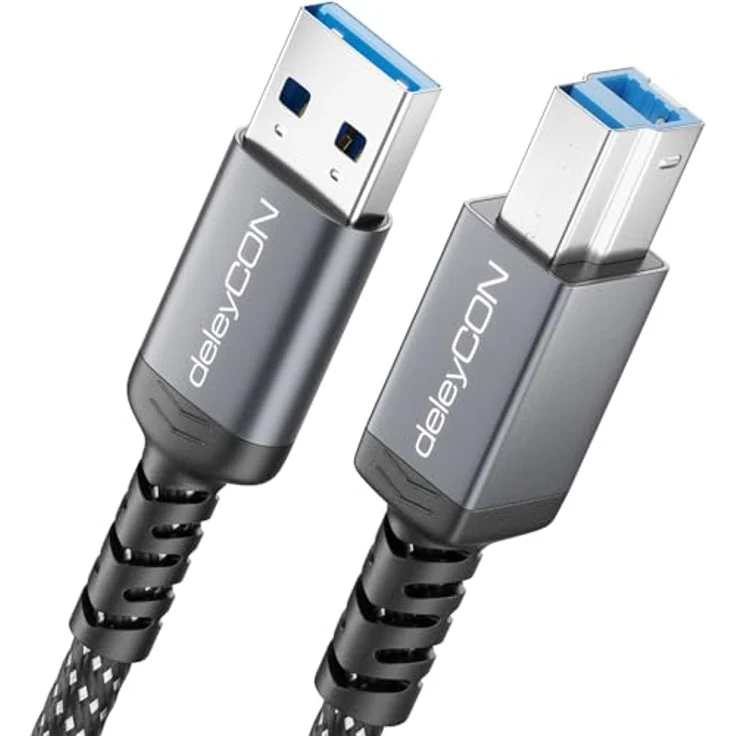 deleyCON 0,5m USB 3.0 Kabel, USB-A auf USB-B Druckerkabel mit 5 Gbit/s Datenübertragungsrate, Schwarz – Bild 1