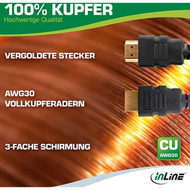 InLine® Zertifiziertes HDMI Kabel 1m schwarz/gold - Ultra High Speed HDMI 2.1 8K/4K Kabel mit Ethernet - 3-fache Schirmung & Vollkupferadern – Bild 2