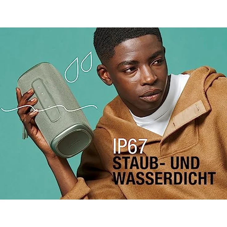 Fresh 'n Rebel Bold L2, kabelloser Bluetooth-Lautsprecher, IPX7 wasserdichter Lautsprecher mit klarem Sound, tiefen Bässen und kräftiger Lautstärke, Party-Modus, 22 Stunden Spielzeit (Dried Green) – Bild 5