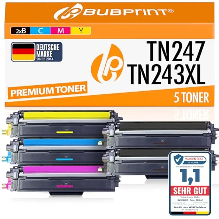 Bubprint Toner kompatibel mit Brother TN-243CMYK TN-247, 6er Set, hohe Druckqualität, 2x Schwarz (3.000 Seiten), 3x Farben (2.300 Seiten) – Bild 1