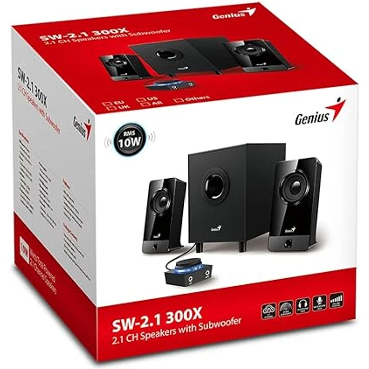 Genius Set 2.1 SW-2.1 300X PC-Lautsprecher, 10 Watt RMS, Schwarz – Bild 2