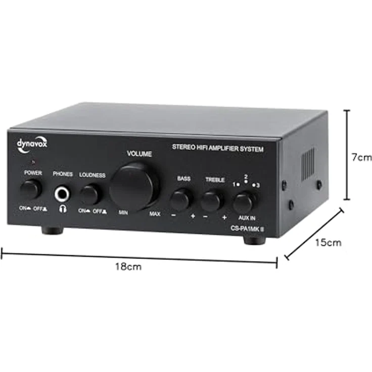 Dynavox CS-PA1 MK II, Mini Stereo-Verstärker mit Klangregelung für Bass und Hochton, 3,5 mm Kopfhöreranschluss, schwarz – Bild 4