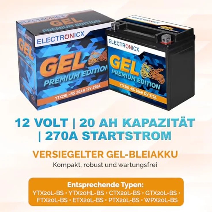 Electronicx Extreme Edition GEL Motorradbatterie 20Ah 12V - wartungsfrei, auslaufsicher, vibrationsfest für Motorrad, Roller, Quad und ATV – Bild 5