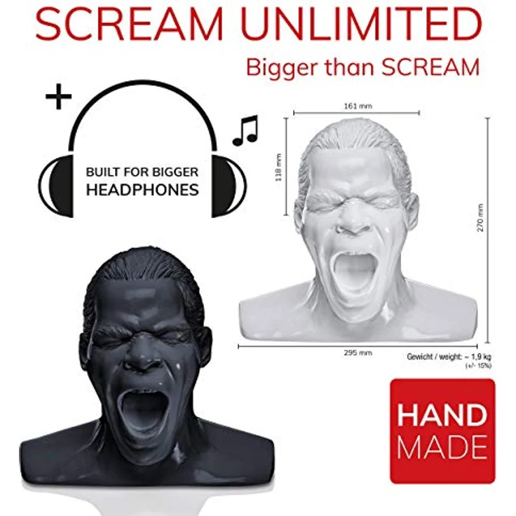 Oehlbach Scream Unlimited - Kopfhörerständer in Form des legendären Oehlbach-Kopfes | Optimale Aufbewahrung von Over-/On-Ear Kopfhörer | Handmade Schwarz - Preisvergleich – Bild 4