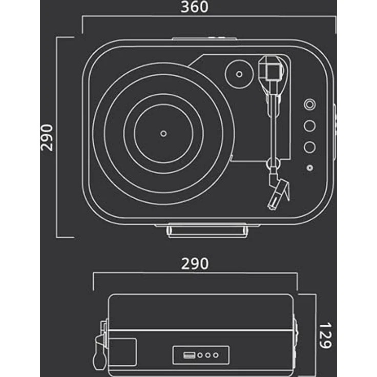 Muse MT-201 Retro Plattenspieler mit Bluetooth, eingebaute Stereo Lautsprecher und USB (RCA-Ausgang, AUX-Eingang, Kopfhöreranschluss), grau – Bild 6