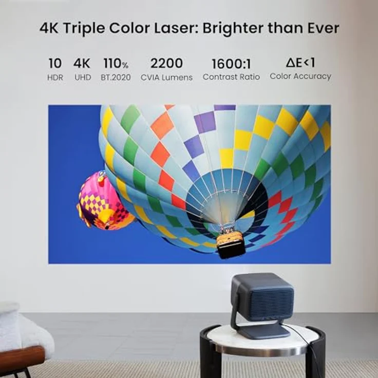 JMGO N1 Ultra Beamer 4K 2200 CVIA Lumen, Android TV 11 Beamer Heimkino 180" MALC™ Dreifarb Laser&360° Kardanische Projektion, Automatische Bildkorrektur, Portable Projektor 2x10W Dynaudio Lautsprecher – Bild 2