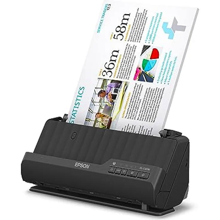 Epson Wi-Fi Scanner ES-C320W, kompakter A4 Business Scanner mit geringem Stromverbrauch, Duplex-Einzugscanner mit vielseitiger Medienverarbeitung, schwarz