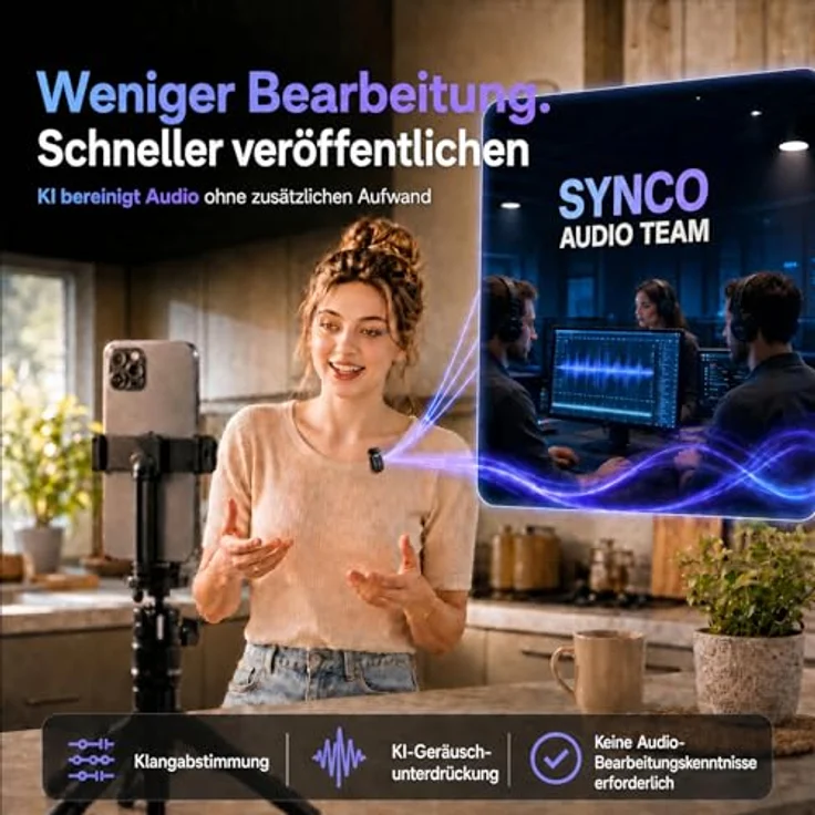 SYNCO SMICT KI Funkmikrofon für Android, Kabelloses Lavalier Mikrofon mit Echtzeit Übersetzung, AI App, Geräuschunterdrückung, USB-C, 2 Sender für Vlog und Streaming – Bild 4