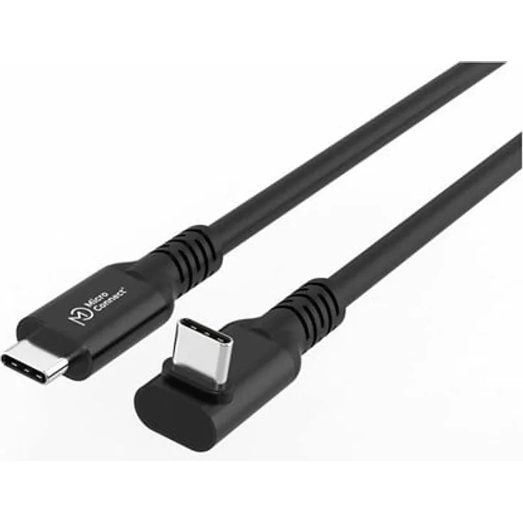 MicroConnect Premium USB-C Kabel, USB-C (M) gerade zu USB-C (M) gewinkelt, 50 cm, USB 3.2 Gen 2x2, 20 V, 5 A, Schwarz, 20 Gbps Datenübertragung, Power Delivery (100W)
