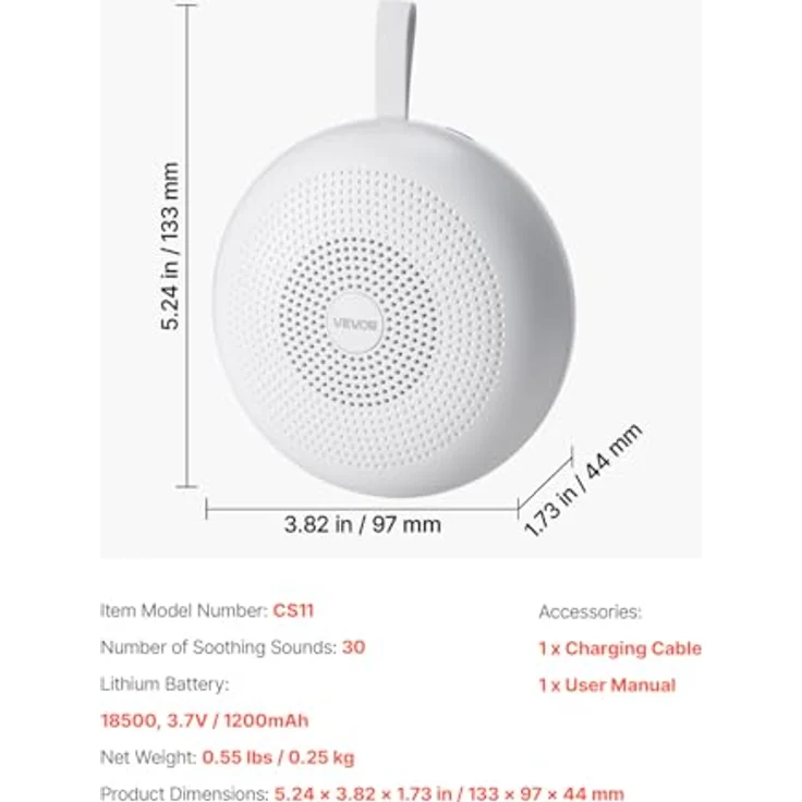 VEVOR Einschlafhilfe, White Noise Machine, 30 Musiktitel, 3-in-1-Soundmaschine mit automatischer Abschaltfunktion, sanftem Ringlicht und Speicherfunktion, Rauschgerät – Bild 7
