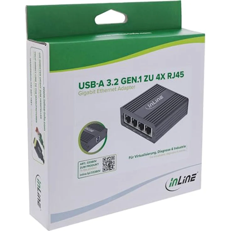 InLine USB-A 3.2 Gen.1 zu 4x RJ45 Gigabit Ethernet Adapter, vier Gigabit-Ports, VLAN, QoS, robustes Gehäuse – Bild 3