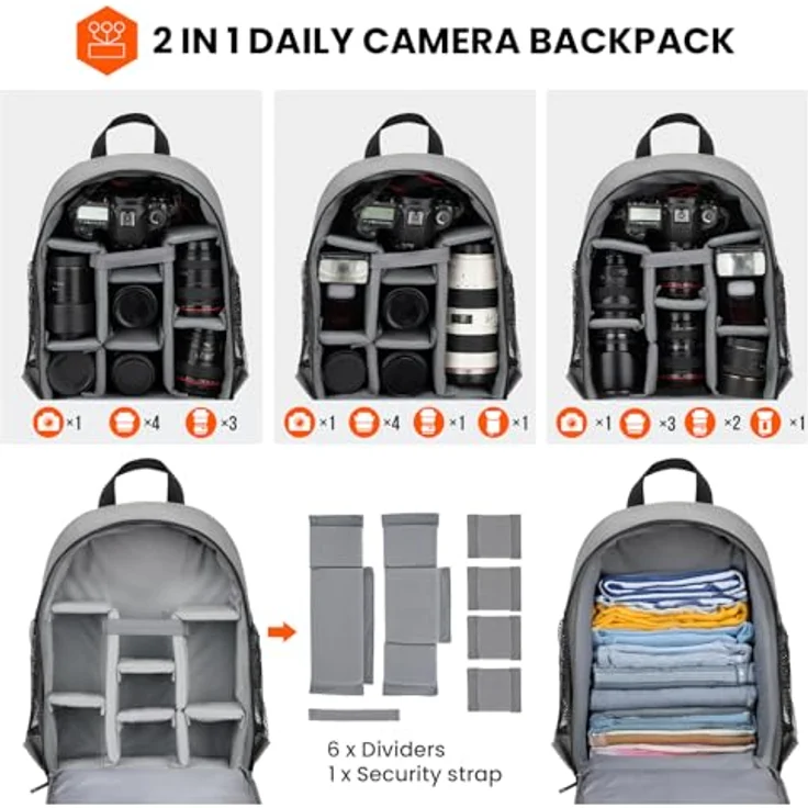 TARION TB-S Kamerarucksack Klein, Ultraleichter Fotorucksack mit Wasserschutz, für Spiegelreflexkameras, Grey S, 12L Kapazität – Bild 3
