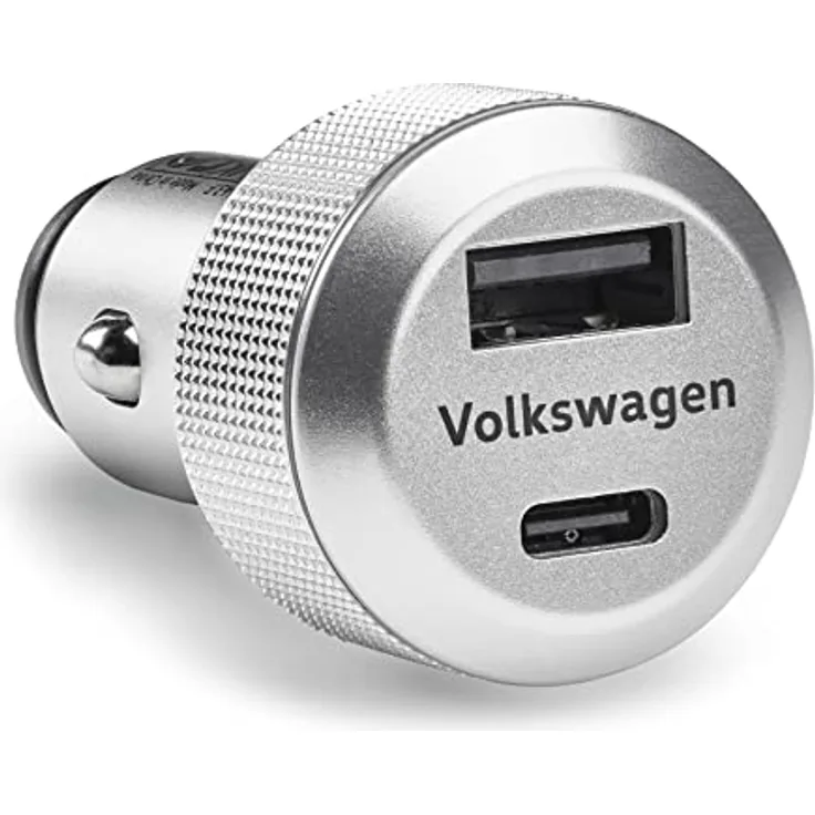 Volkswagen 000051443F Adapter USB Ladeadapter USB-A USB-C, geschirmt, beleuchtet, für 12V/24V Steckdose