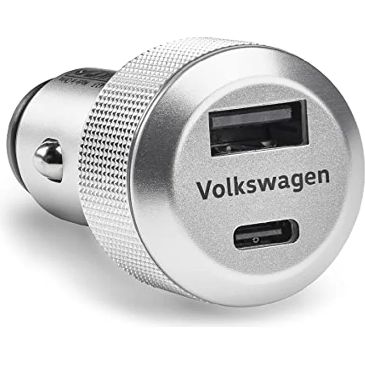 Volkswagen 000051443F Adapter USB Ladeadapter USB-A USB-C, geschirmt, beleuchtet, für 12V/24V Steckdose