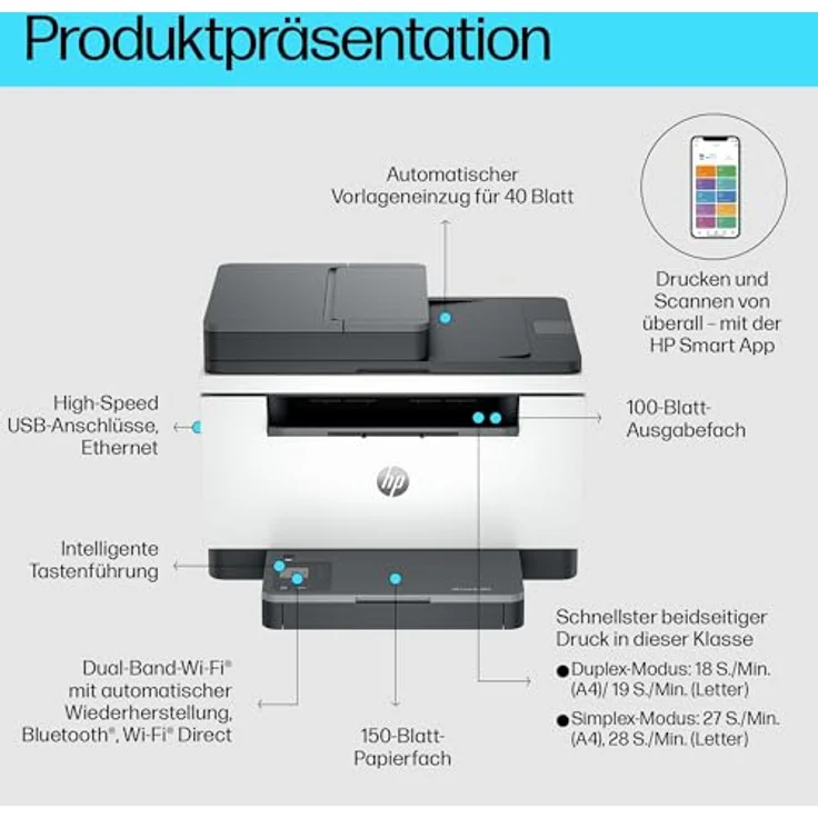 HP LaserJet MFP M235sdw, Multifunktions-Laserdrucker in Schwarzweiß, beidseitiger Druck, Kopieren, Scannen, Wi-Fi, 40-Blatt Dokumentenzuführung – Bild 3