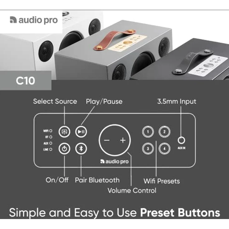 Audio Pro Addon C10 Lautsprecher (80 Watt, Multiroom, Stereo, Airplay, WLAN, Bluetooth, Musik Apps (Spotify, Tidal, Deezer), Tunein Internetradio, App) Schwarz – Bild 7