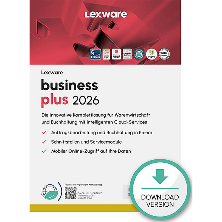 LEXWARE BUSINESS PLUS 2026, Steuersoftware für PC mit Cloud-Service, ELSTER- & DATEV-Schnittstelle, 365-Tage-Lizenz