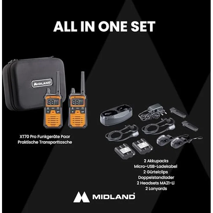 Midland XT70 Pro Kofferset, PMR+LPD Handfunkgerät mit 16 PMR446 und 69 LPD Kanälen, orange – Bild 9
