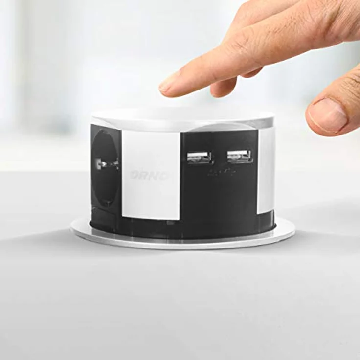 Orno OR-AE-1342 Versenkbare Einbau Steckdosenleiste, 3-fach + 2x USB, 3680W max, Ø10cm, 1,5m Kabellänge, Typ E Französisch Steckdose – Bild 2