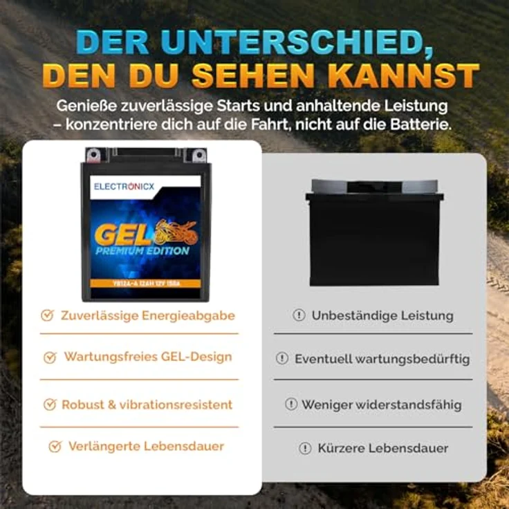 Electronicx GEL-YB12A-A GEL Motorradbatterie 12Ah 12V, wartungsfrei, auslaufsicher, vibrationsfest für Motorrad, Roller, Quad und Jetski – Bild 7
