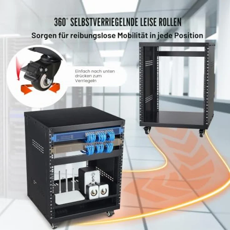 VEVOR 12U Server-Rack mit 226,8 kg Kapazität, Netzwerk-Stereo-Aufnahmestudio-Rack mit feststellbaren Lenkrollen, 510 x 460 x 700 mm – Bild 5