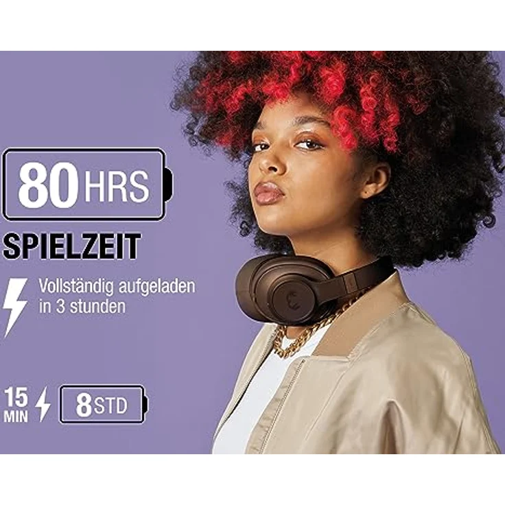Fresh 'n Rebel Clam 2, Kabelloser Bluetooth-Kopfhörer Over-Ear, 80 Stunden Wiedergabezeit, mit Mikrofon, faltbar, Ambient-Sound-Modus, Schnellladefunktion, Audioeingang, Veganes Leder (Brave Bronze) – Bild 2